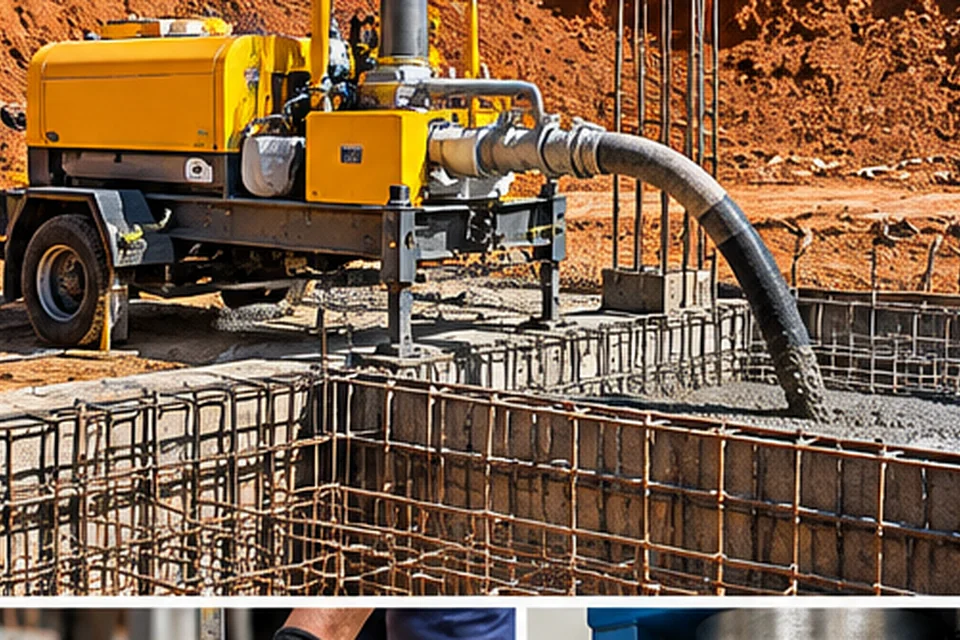 Bomba estacionária aplicando concreto em fundação no Distrito Federal