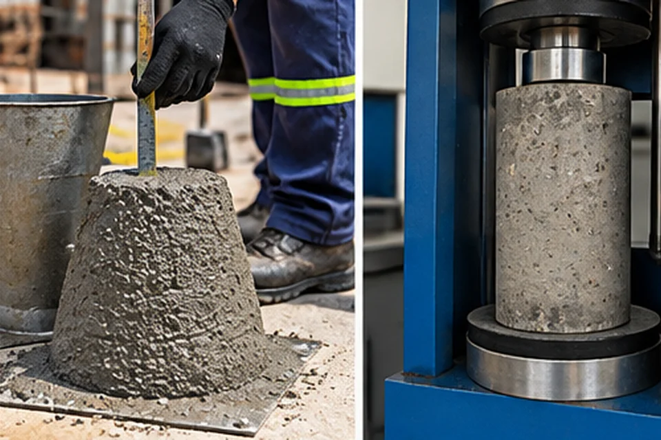 Controle tecnológico de concreto com ensaio de consistência e resistência